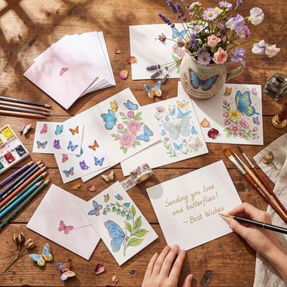 Gueevin 24pcs Butterfly Coloring Greeting Cards with Envelopes and Stickers Butterfly Color Your Own Postcards 4 x 6 Flower Thank You Note Cards for Adults Wedding Birthday Gifting DIY Crafts Mailing - Image 4