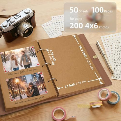 Vienrose Photo Album Scrapbook Kit, 9x6.5 Inch, 100 Pages, Dark Brown - Image 5