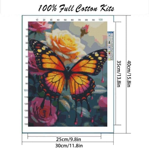 Butterfly & Flower Stamped Cross Stitch Kit, Embroidery 11.8x15.7in - Image 2