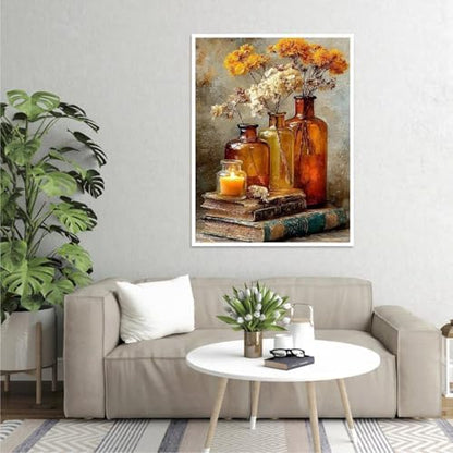pchmcu Vintage Flower Book Paint by Number for Adults,Flowers in Vase Painting by Numbers,DIY Acrylic for Beginners Unframed,Easy Paint by Numbers Adults on Canvas for Decor 16x20inch - Image 3