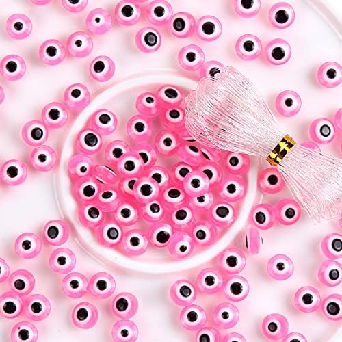 Evil Eye Beads 8mm Pink Resin Lampwork Beads Loose Spacer Beads Charms for DIY Jewelry Accessories Craft Making 200pcs (Dark Pink) - Image 3