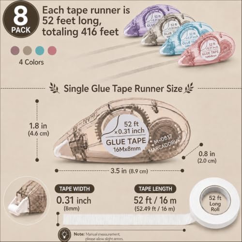 MARCADORUS Double Sided Tape Roller, Scrapbook Tape Runner Extra Long 52Ft - Image 2