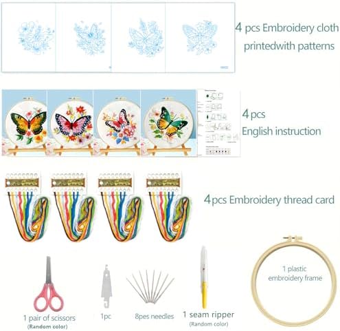 Zhenqing Butterfly Embroidery Kit 11.4x11.4 Inch - Complete Embroidery Set with Fabric, Threads, Needles & Hoop - Beginner-Friendly DIY Craft Kit for Adults (C0040) - Image 3
