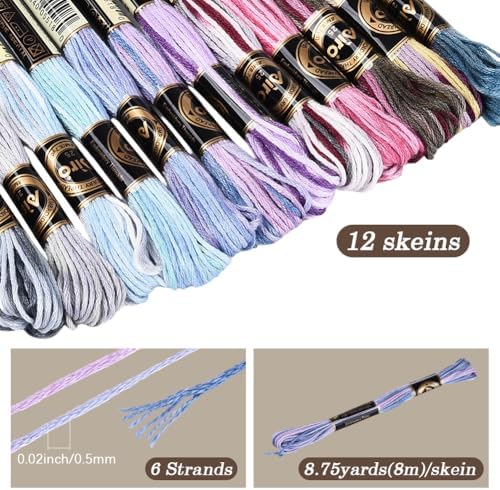 12 Skeins 105 Yards Cross Stitch Floss Variegated Embroidery Thread Bulk 6 Ply Polyester Colorful Purple Friendship Bracelet String for Sewing Making Needlecraft Knitting Clothes Stitching - Image 2