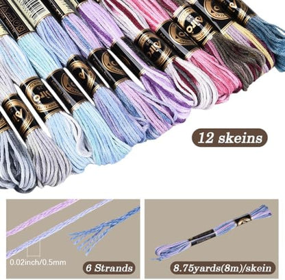 12 Skeins 105 Yards Cross Stitch Floss Variegated Embroidery Thread Bulk 6 Ply Polyester Colorful Purple Friendship Bracelet String for Sewing Making Needlecraft Knitting Clothes Stitching - Image 2