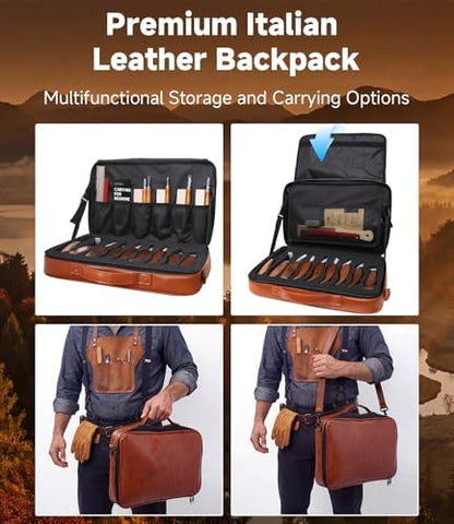 Wood Carving Kit, 30Pcs Wood Carving Tools Set with Leather Storage Bag, Deluxe Whittling Kit, 9 Wood Carving Knives 5 Chisels 4 Blocks (30-Piece Leather Bag Set) - Image 5