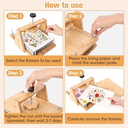 Bemoauty Flower Pressing Kit for Adults and Teens, 6 Layers Wood Flower Press 11.8" x 8", Flower Preservation Kits with 6 Sponge Sheet, Drying Plates and 24 Lining Papers, DIY Art & Crafts Gift - Image 6