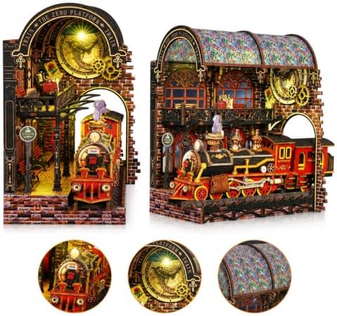 CUTEROOM Book Nook Kit for Adults, 3D Wooden Puzzle DIY Miniature Dollhouse Booknook Kit with LED Light, Tiny House Building Kit for Bookshelf Insert Decor -Zero Platform for Christmas Birthday Gift by CUTEROOM