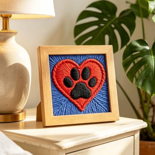 INFUNLY Claw Print Punch Needle Kit for Beginners Red Heart Punch Needle Embroidery Kits for Adults DIY Punch-Stitching Kit with Instruction Threader Needles Square Frame for Wall Decor 9.4''x9.4'' - Image 5