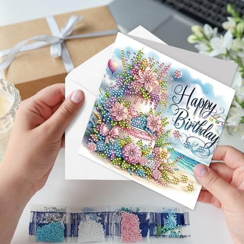 6 Packs Diamond Painting Cards Kits for Adults, Happy Birthday Diamond Art Greeting Cards with Envelop, Diamond Art Cards Gift for Families, Friends, Partners (Birthday 02) - Image 2