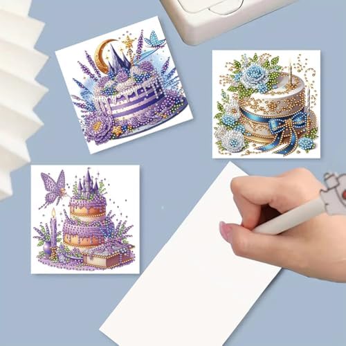 jinglinhh 6pcs Castle Birthday Cake Diamond Art Painting Greeting Cards with Envelopes, DIY Card Making Kits for Adults, Diamond Art Postcards Christmas Cards Craft Gifts - Image 6