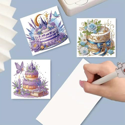 jinglinhh 6pcs Castle Birthday Cake Diamond Art Painting Greeting Cards with Envelopes, DIY Card Making Kits for Adults, Diamond Art Postcards Christmas Cards Craft Gifts - Image 6