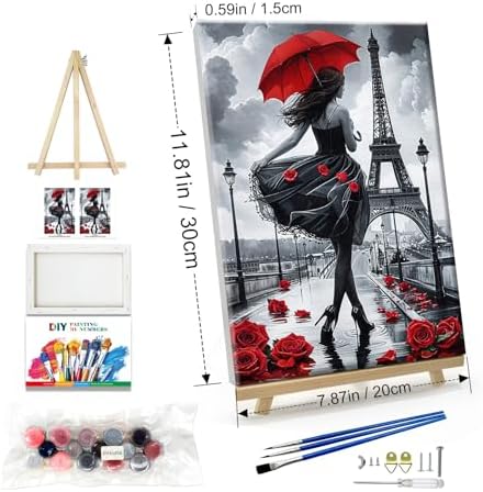 JOOZ Paint by Numbers Kit for Adults Eiffel Tower Paint by Numbers Kit with Frame DIY Girl Paint by Number with Easel Flowers Paint by Number Kits on Canvas for Gift Home Wall Decor 7.87x11.81 Inch - Image 4
