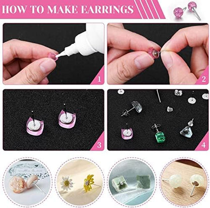Caffox Hypoallergenic Earring Posts and Backs, 1800pcs Stainless Steel Stud Earring Kit with Earring Base Studs, Earring Backs and Jump Rings for Clay, Resin, Pearls, Jewelry Making and Crafting - Image 6