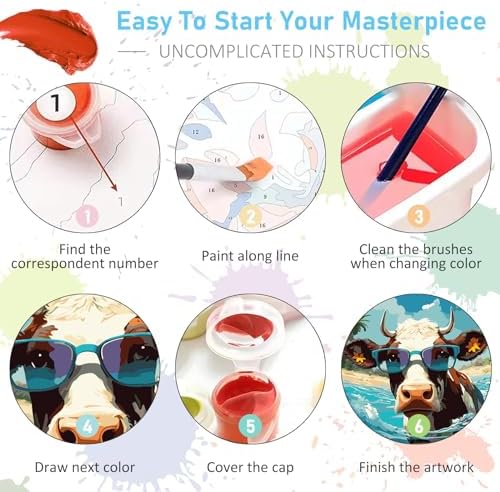 Paint by Numbers Kit for Adults, Beach Cow DIY Acrylic Canvas Painting Set - Image 6