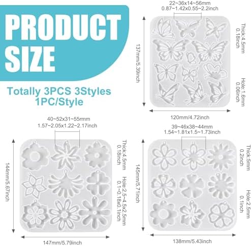 3Pcs Flower Butterfly Pendant Silicone Molds Assorted Floral Insect Animal Jewelry Casting Resin Molds for Epoxy Resin DIY Crafts Earring Necklace Making - Image 2