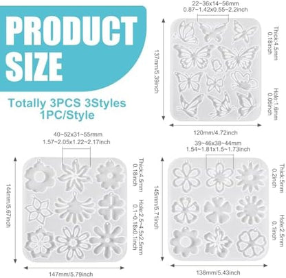3Pcs Flower Butterfly Pendant Silicone Molds Assorted Floral Insect Animal Jewelry Casting Resin Molds for Epoxy Resin DIY Crafts Earring Necklace Making - Image 2
