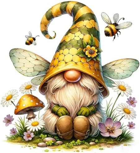 Gnome Stamped Cross Stitch Kits for Adults Beginner, Flowers bee Counted Cross Stitch Kits Printed Stitching Cute Patterns Dimensions Needlepoint Art Crafts Embroidery Kits for Adults by Unknown