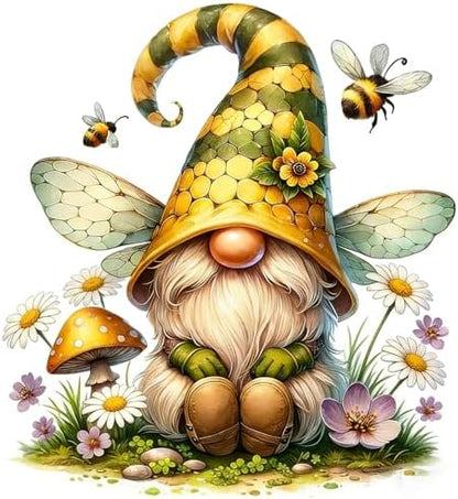 Gnome Stamped Cross Stitch Kits for Adults Beginner, Flowers bee Counted Cross Stitch Kits Printed Stitching Cute Patterns Dimensions Needlepoint Art Crafts Embroidery Kits for Adults by Unknown