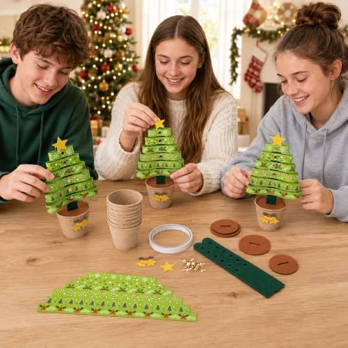 30 Sets Christmas Tree Pot Craft Kit, Standing Paper Xmas Tree DIY Bulk - Image 4