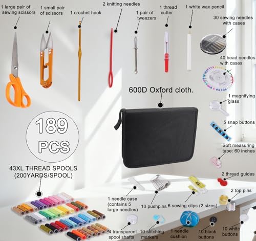StiVerse 189 Pcs Sewing Kit for Adults, Beginners, 43 Color - Image 2