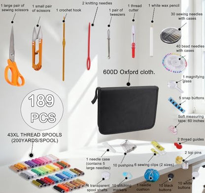StiVerse 189 Pcs Sewing Kit for Adults, Beginners, 43 Color - Image 2