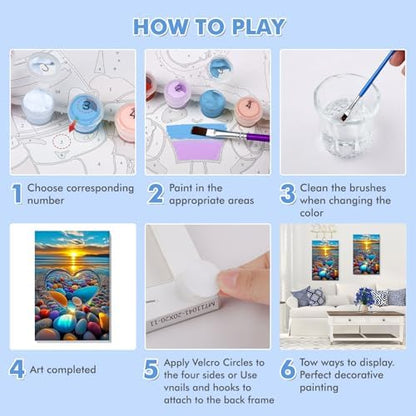 Bowetile Framed Paint by Numbers Sea for Adults Beginners, Adults' Paint-by-Number Landscape Kits, Easy Adult Paint by Number Kits on Canvas, Acrylic Number Painting for Home Decor, 8x12in - Image 7
