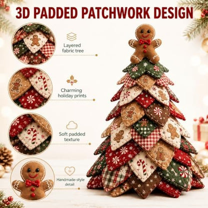 DIY Halloween Christmas Quilted Fabric Tree Kit, 3D Padded Patchwork Sewing Craft Kit for Beginners, Home Office Mantel Shelf Tabletop Decor, Handmade Holiday Gift for Craft Lovers (Christmas #D) - Image 2