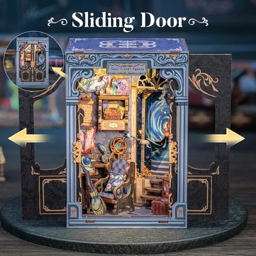 CUTEBEE Book Nook Kit - DIY Miniature House Dollhouse Kit for Adults and Teens, Booknook Tiny House Bookshelf Decor 3D Wooden Puzzle, Gifts for Family Friends (Soul Travel Agency) - Image 2