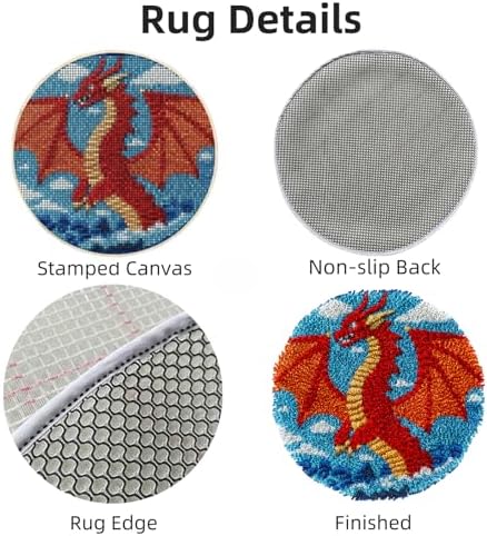 Latch Hook Rug Kit Red Dragon Easy for Beginners Round Shape Carpet Crochet Yarn Craft Mini Rug DIY Hook and Latch Little Tapestry for Home Decor 30x30cm - Image 3