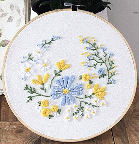 Embroidery Kit Squirrel Floral Design Flower Garden Awesocrafts Full Range of Embroidery Starter Kits for Beginners Adults DIY Handmade Easy Patterns (Blue) by Awesocrafts
