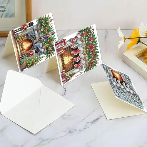 6pcs DIY Diamond Art Christmas Cards Kit with Envelopes & Tools-Diamond Dot Greeting Cards,Xmas 5D Rhinestones Painting for Adults,DIY Craft Family Friend Xmas Gifts(Christmas Fireplace) - Image 4
