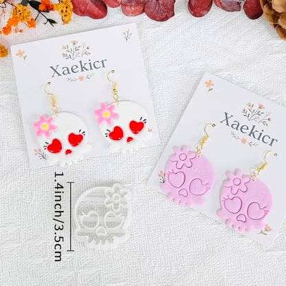 Xaekicr Heart Skull Polymer Clay Cutters for Earrings – 1pc Cute Skull Clay Earring Cutters, Polymer Clay Molds, Halloween Clay Tools - Image 3