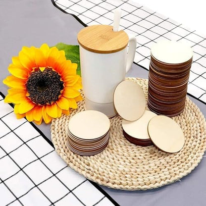 120 Pcs Unfinished Wood Circle Coins, 2 Inch Natural Wood Slices, Disc Blank Natural Ornaments for Decoration DIY Craft Art Supplies (Round 2 x 2 x 0.12 inches) - Image 5