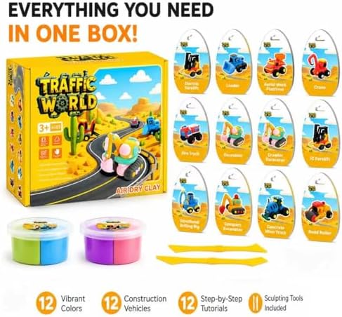 Air Dry Clay Kit for Kids – 12 Pack Construction Vehicles Modeling Clay Set - Image 6