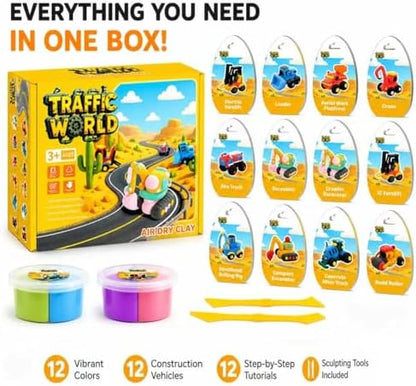 Air Dry Clay Kit for Kids – 12 Pack Construction Vehicles Modeling Clay Set - Image 6