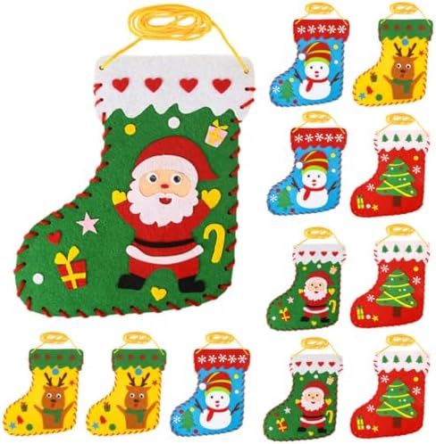 JOINPAYA 12PCS DIY Christmas Stocking Making Kits: Felt Santa Craft Applique Stocking Bag for Holiday DIY Arts and Crafts Felt Christmas Stocking Making Kits by JOINPAYA