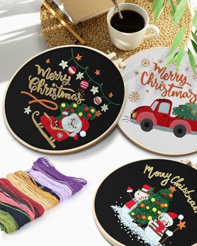 TINDTOP Christmas Embroidery Kit for Adult Beginners, 3 Sets Embroidery Stitch Practice kit Include Embroidery Cloth Hoops Threads for Craft Lover Hand Stitch - Image 5