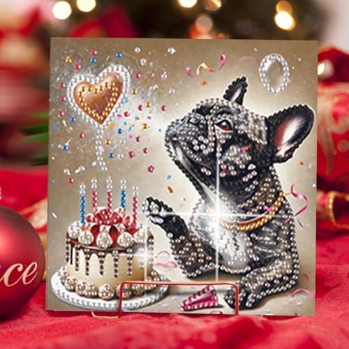 POETRYDRAW 6 Pack 5D DIY Diamond Art Painting Dog Card Kit, Diamond Art Birthday Holiday Greeting Card, Crafts Kit Creative with Envelope - Image 6