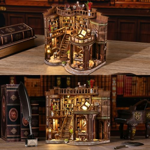 fifijoy DIY Miniature Dollhouse Kit - DIY Miniature House Kit with LED Lights, 3D Wooden Puzzle Library Bookshelf Decor for Adults, Creative Gift for Family, Friends (Dreamy Book Hall) - Image 5
