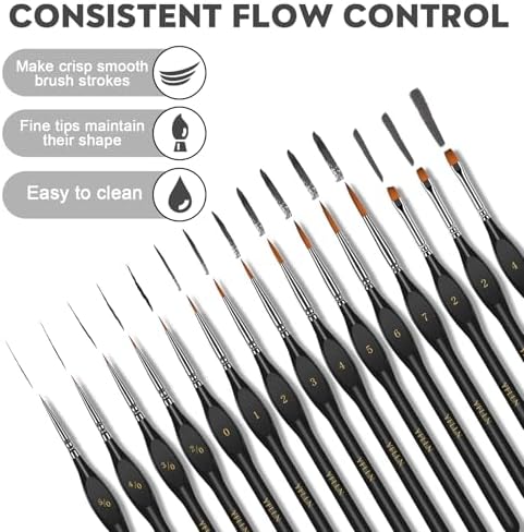 Miniature Paint Brushes, 15PCS Model Brushes Detail Paint Brush Set, Fine Detailing for Watercolor, Oil, Face, Acrylic, Nail, Line Drawing, Scale Model Painting（Black） - Image 4