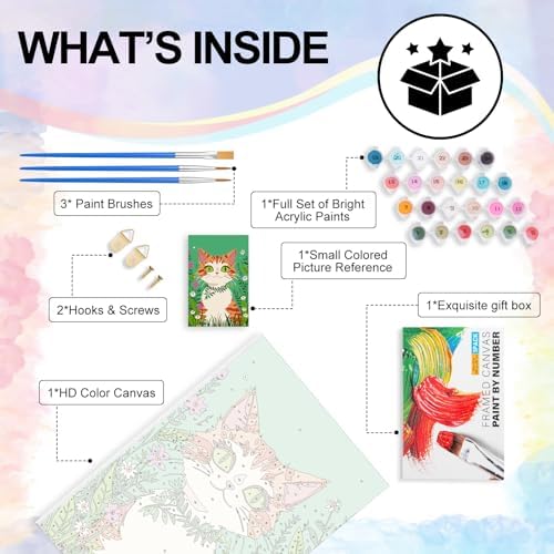 Yezavesu Framed Paint by Numbers Kit for Adults Beginner & Kids Ages 8-12, Cat Paint by Numbers with Frame, DIY Number Painting for Adults Orange Cat for Home Wall Decor Gift 8X 12 inch - Image 5