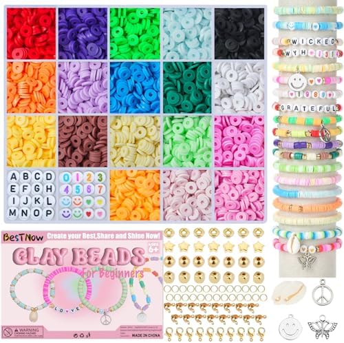 BestNow Clay Beads Bracelet Making Kit Toys for Girls Kids Charms Kit 18 Colors Friendship Bracelet Kit Letter Beads DIY Crafts Teen Girl Gifts Toys for Ages 6 7 8 9 10 11 12 by BestNow
