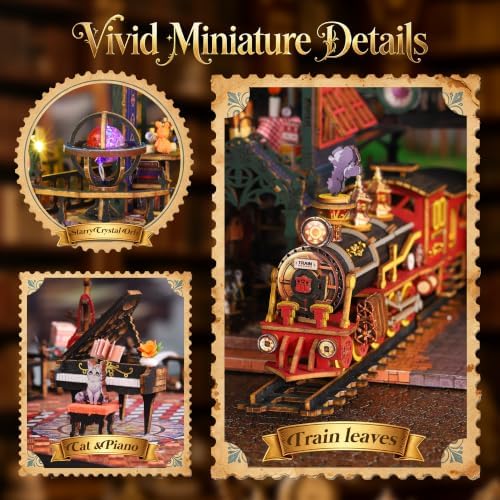 SUNNINO DIY Miniature Dollhouse Kit, Steampunk Train Station Book Nook Kit - Image 4