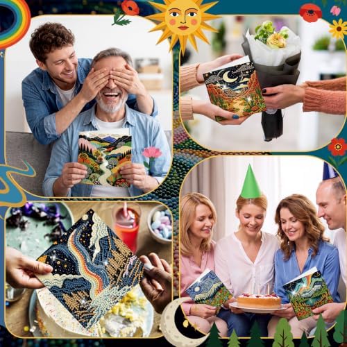 Saillong 12 Pack Boho Diamond Painting Greeting Card Kits DIY Vintage Boho Diamond Art Cards with Envelopes Landscape 5D Rhinestones Painting for Adults DIY Craft Family Friend Gifts - Image 6