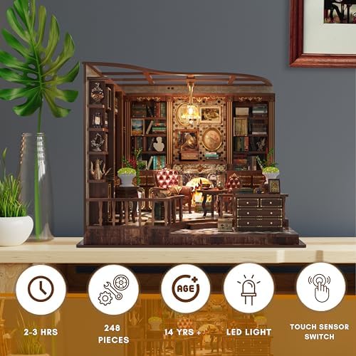 DIY Book Nook Kit LED 3D Wooden Puzzle - Left Bank Study - Image 2