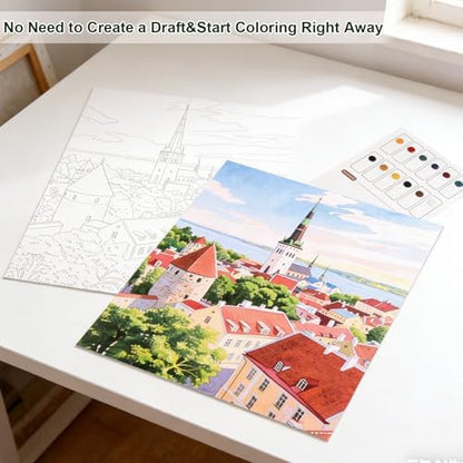 LACHLAND Watercolor Painting Kit for Adults, Large Envelope Water Coloring Book with 6 Sheets, Art Therapy Travel Set for Relaxation, Students Beginners DIY Paint Art Craft Gift - Image 7