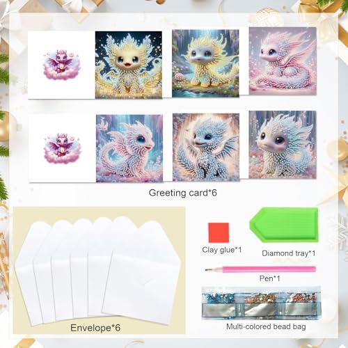 Focart 6-Pack Dragon Diamond Painting Greeting Card Kits, Special Shaped Diamonds Painting, DIY Handcraft for Relatives and Friends with Wishes,Unique Design Crafting for Birthday or Holiday Cards - Image 3