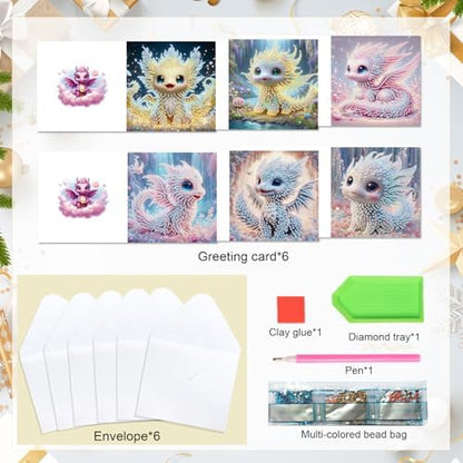 Focart 6-Pack Dragon Diamond Painting Greeting Card Kits, Special Shaped Diamonds Painting, DIY Handcraft for Relatives and Friends with Wishes,Unique Design Crafting for Birthday or Holiday Cards - Image 3
