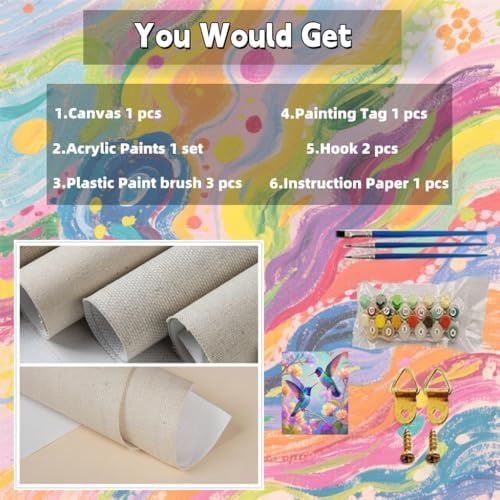 TINDAY Paint by Numbers Kit for Adults Paint by Number for Adults Beginner Hummingbird Painting by Number for Adult on Canvas Acrylic Painting Wall Decor 16x20 in - Image 6